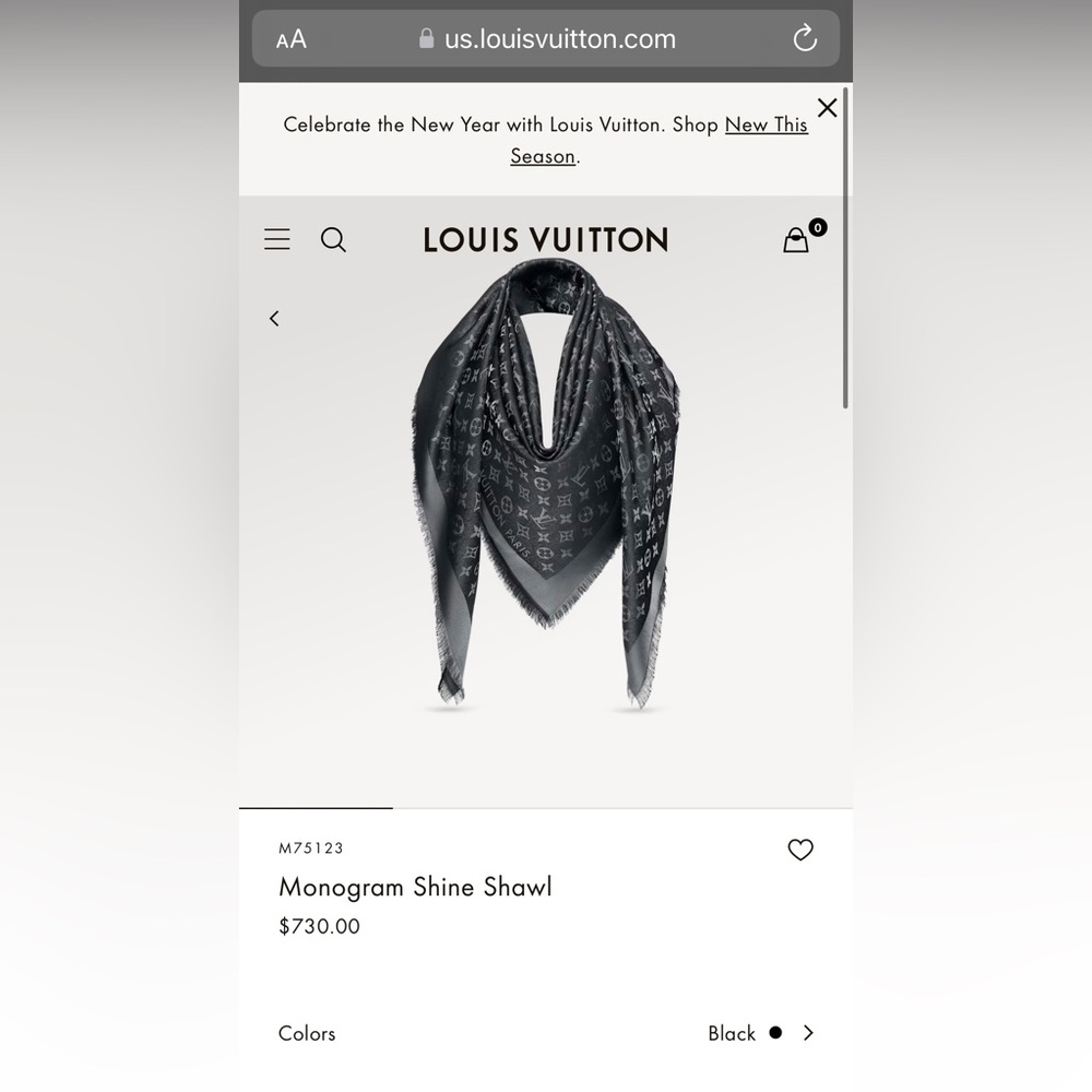 LOUIS VUITTON MONOGRAM SHINE SHAWL SCARF LARGE METALLIC SILVER & BLACK AUTHENTIC